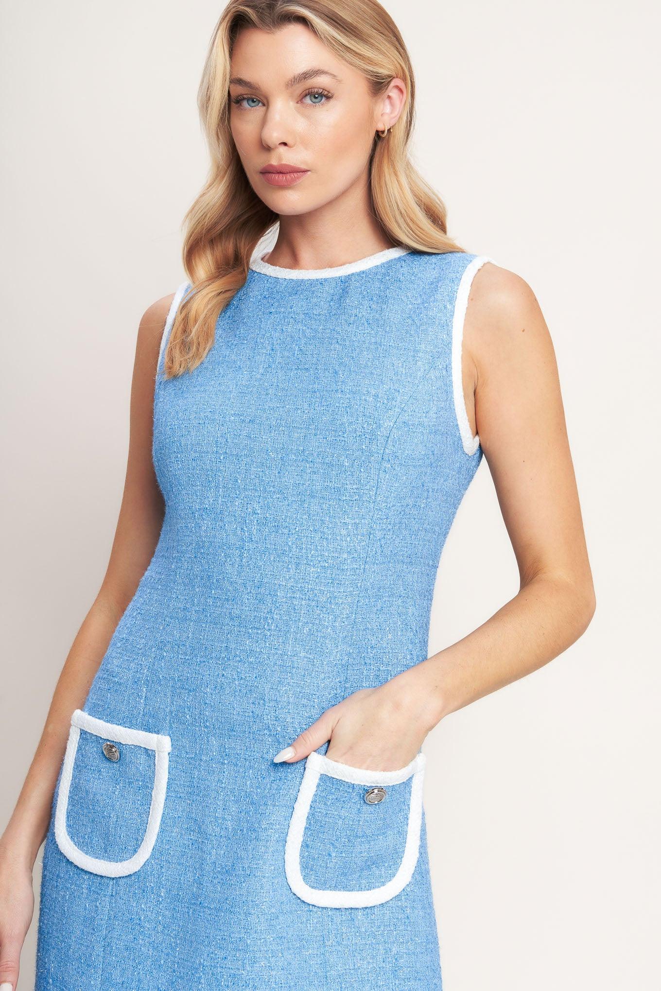BLUE SKIES AND DAYDREAMS WOVEN MINI DRESS - Glamourous Grace