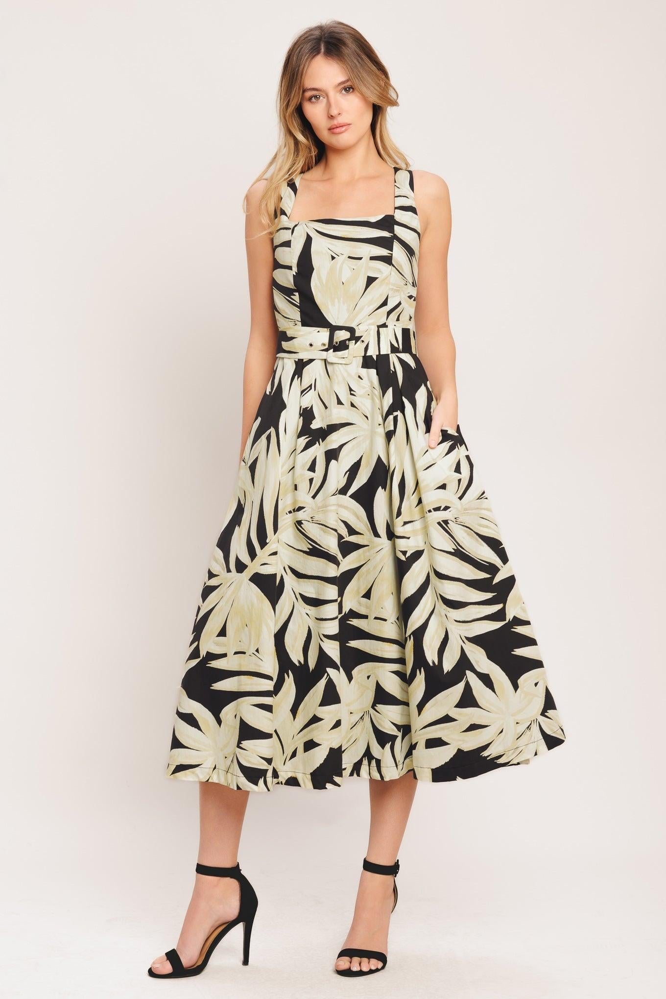 MONO LEAF STATEMENT WOVEN MIDI DRESS - Glamourous Grace