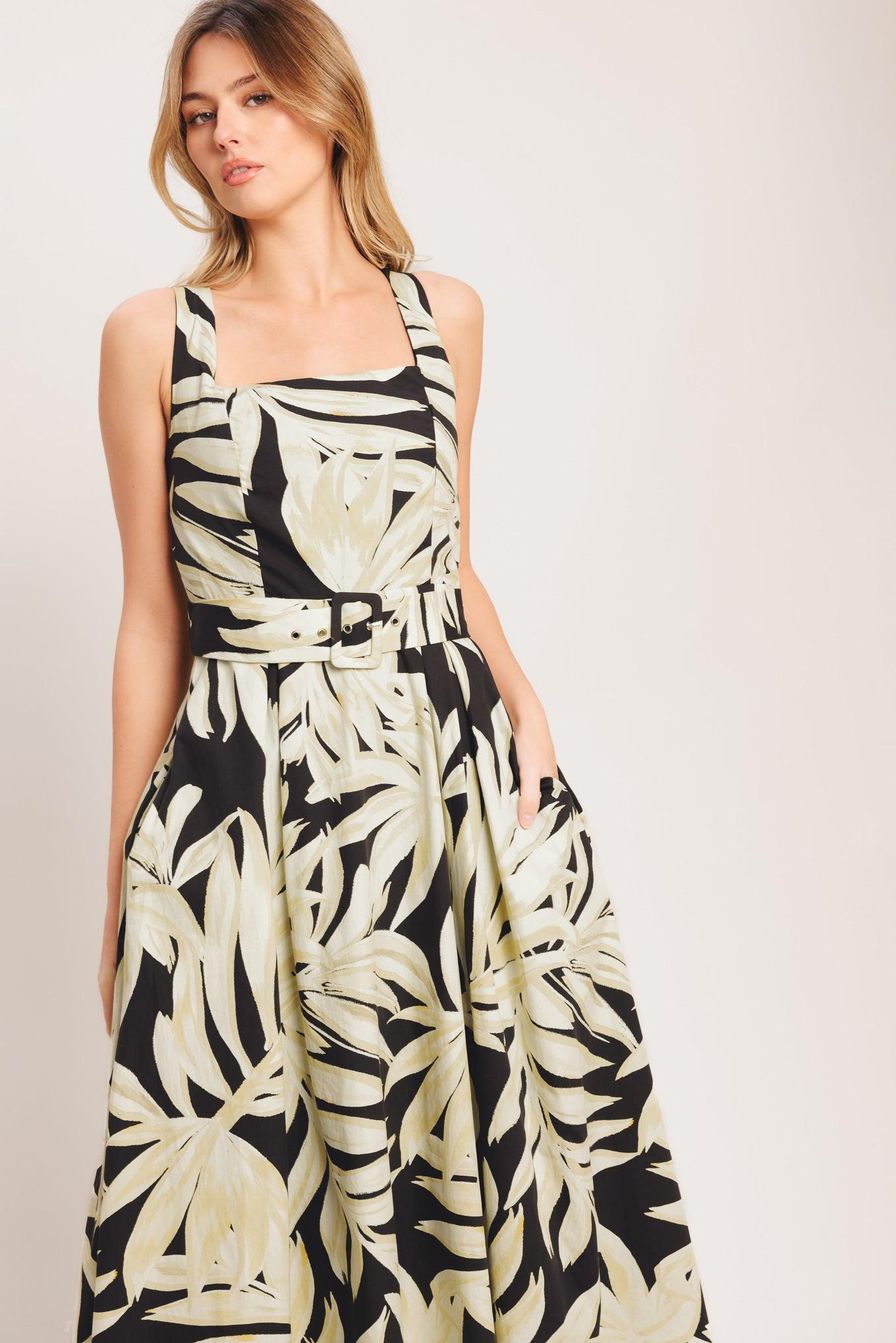 MONO LEAF STATEMENT WOVEN MIDI DRESS - Glamourous Grace