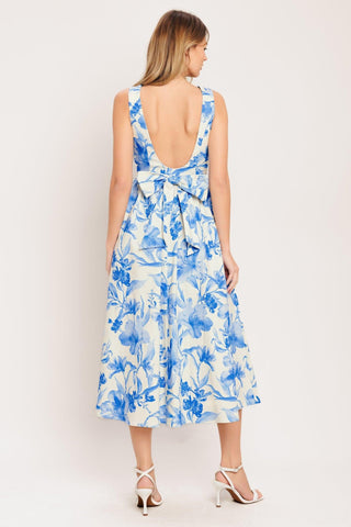 PORCELAIN FLORAL WOVEN MIDI DRESS - Glamourous Grace