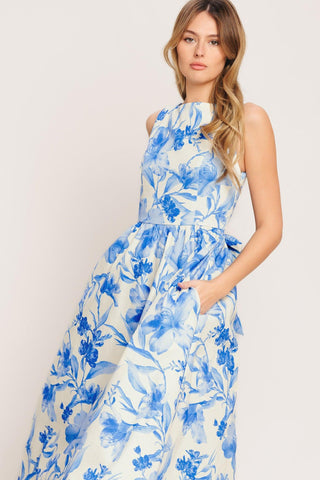 PORCELAIN FLORAL WOVEN MIDI DRESS - Glamourous Grace