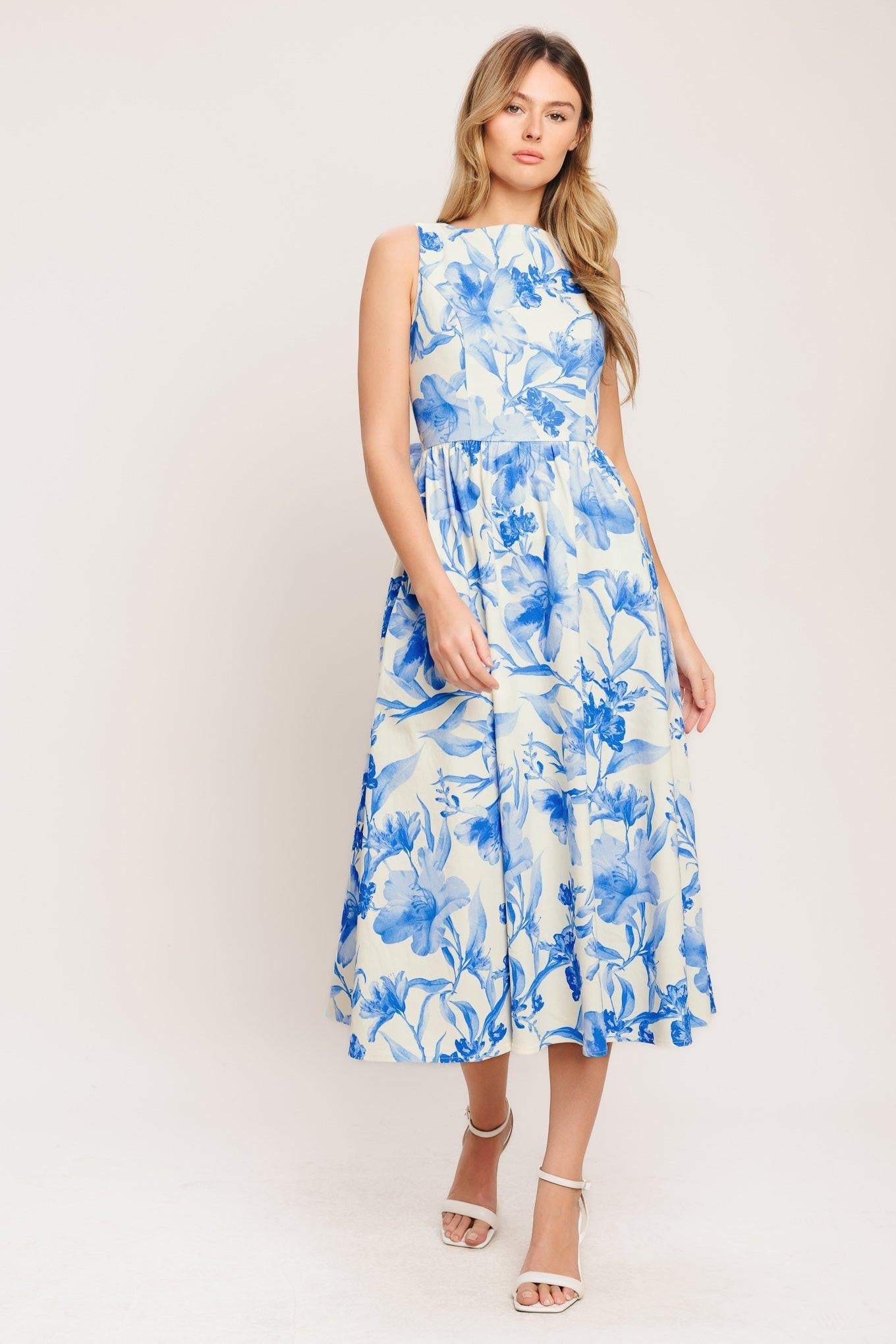 PORCELAIN FLORAL WOVEN MIDI DRESS - Glamourous Grace