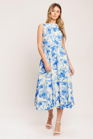 PORCELAIN FLORAL WOVEN MIDI DRESS - Glamourous Grace