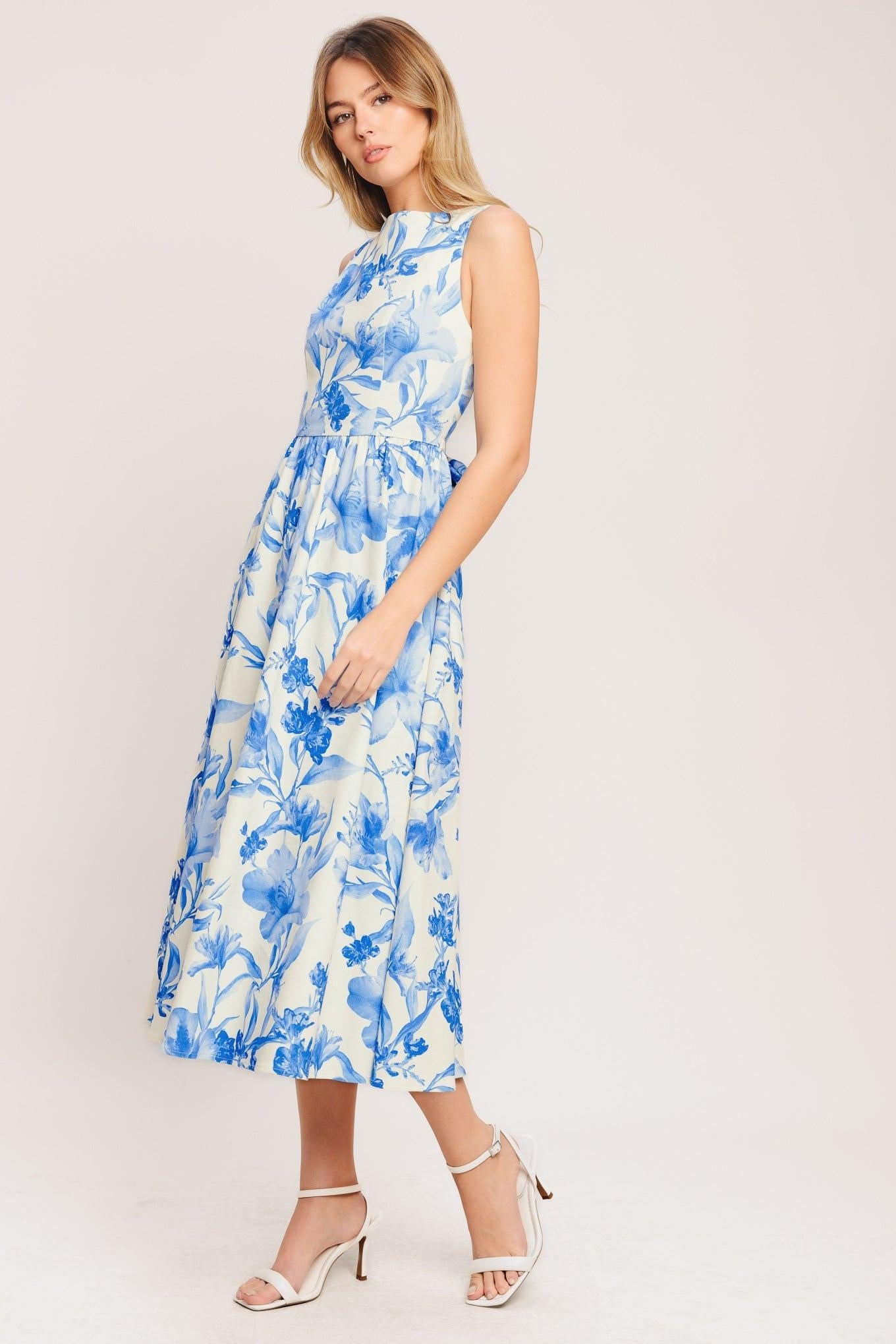 PORCELAIN FLORAL WOVEN MIDI DRESS - Glamourous Grace