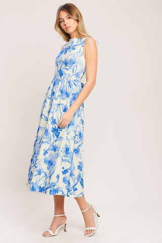 PORCELAIN FLORAL WOVEN MIDI DRESS - Glamourous Grace