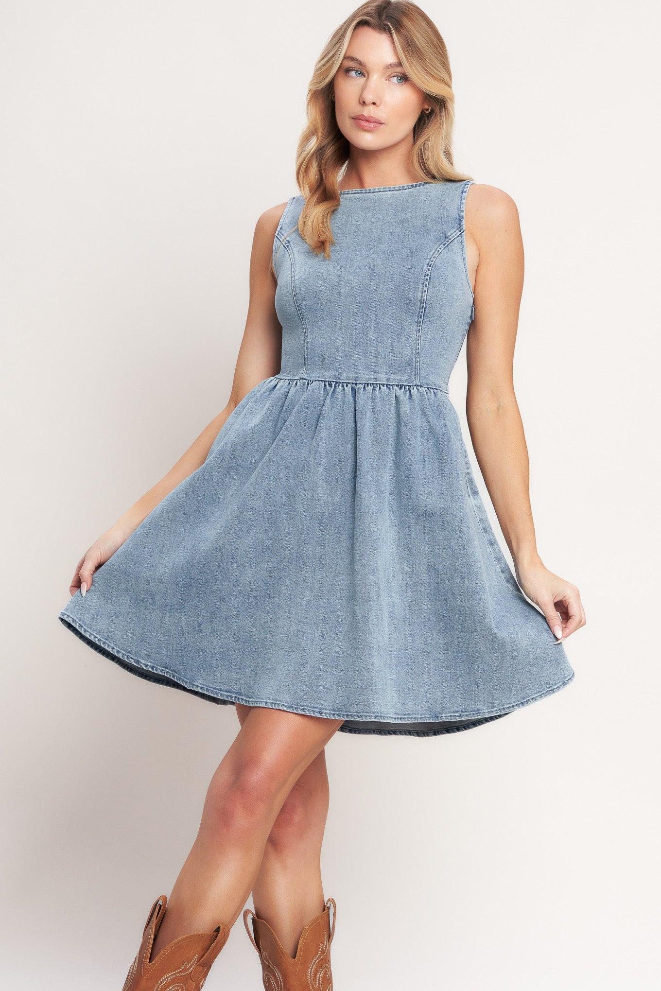 CASUAL POLISHED DENIM MINI DRESS - Glamourous Grace