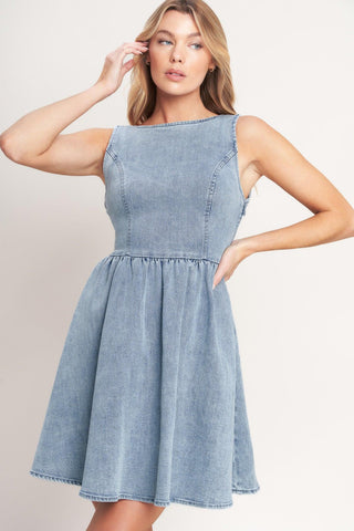 CASUAL POLISHED DENIM MINI DRESS - Glamourous Grace