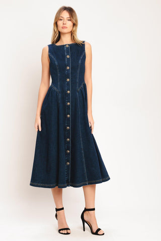EFFORTLESS POLISH DENIM MIDI DRESS - Glamourous Grace