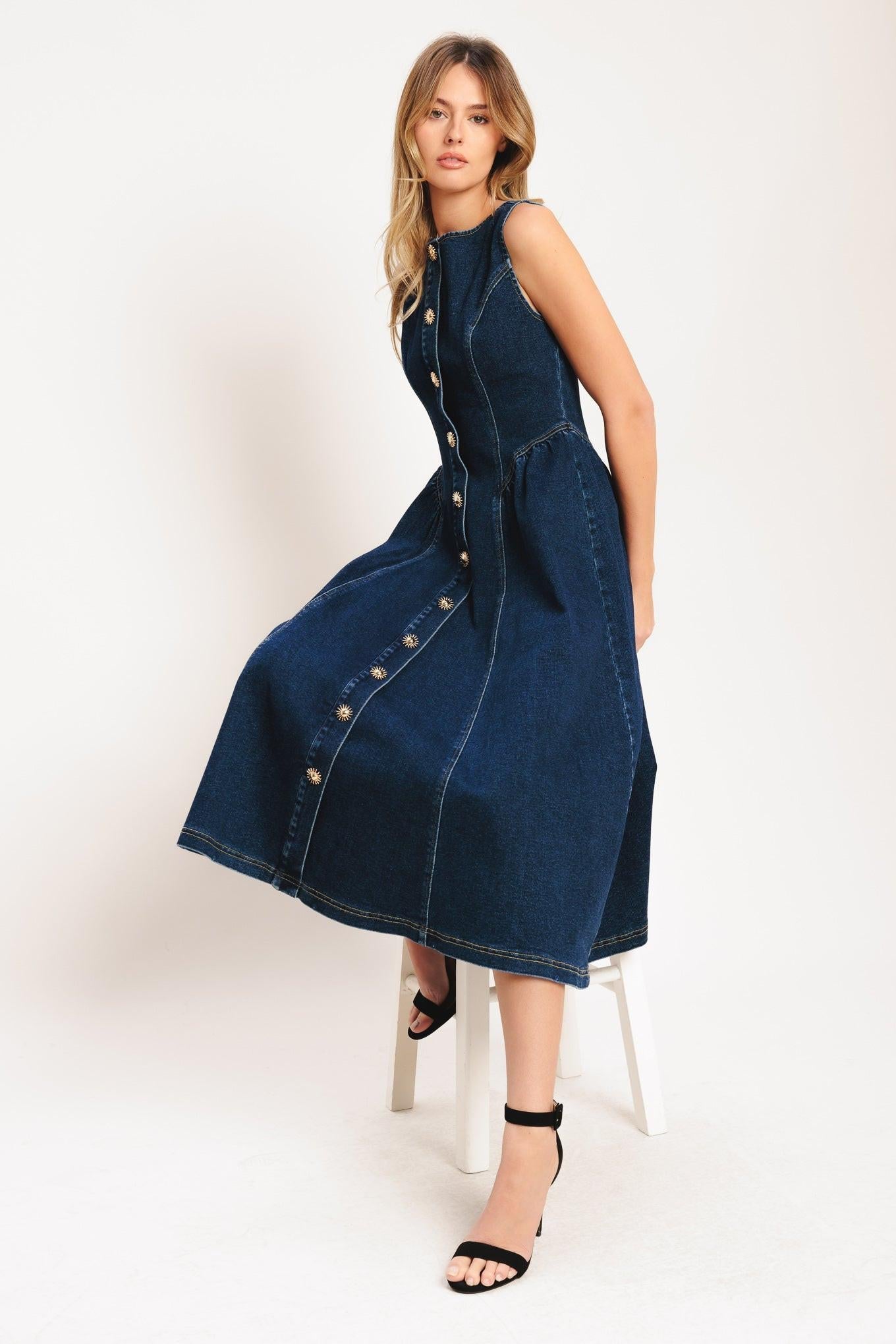 EFFORTLESS POLISH DENIM MIDI DRESS - Glamourous Grace