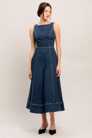 SIMPLE STATEMENT DENIM DENIM MIDI DRESS - Glamourous Grace