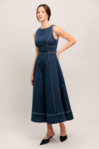 SIMPLE STATEMENT DENIM DENIM MIDI DRESS - Glamourous Grace