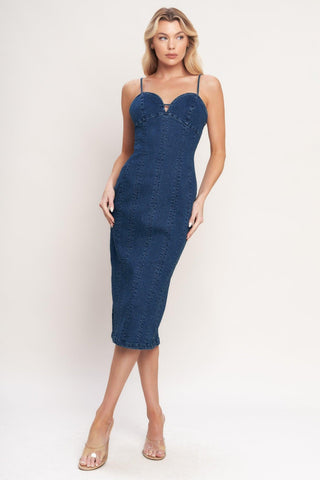CITY LIGHTS DENIM MIDI DRESS - Glamourous Grace