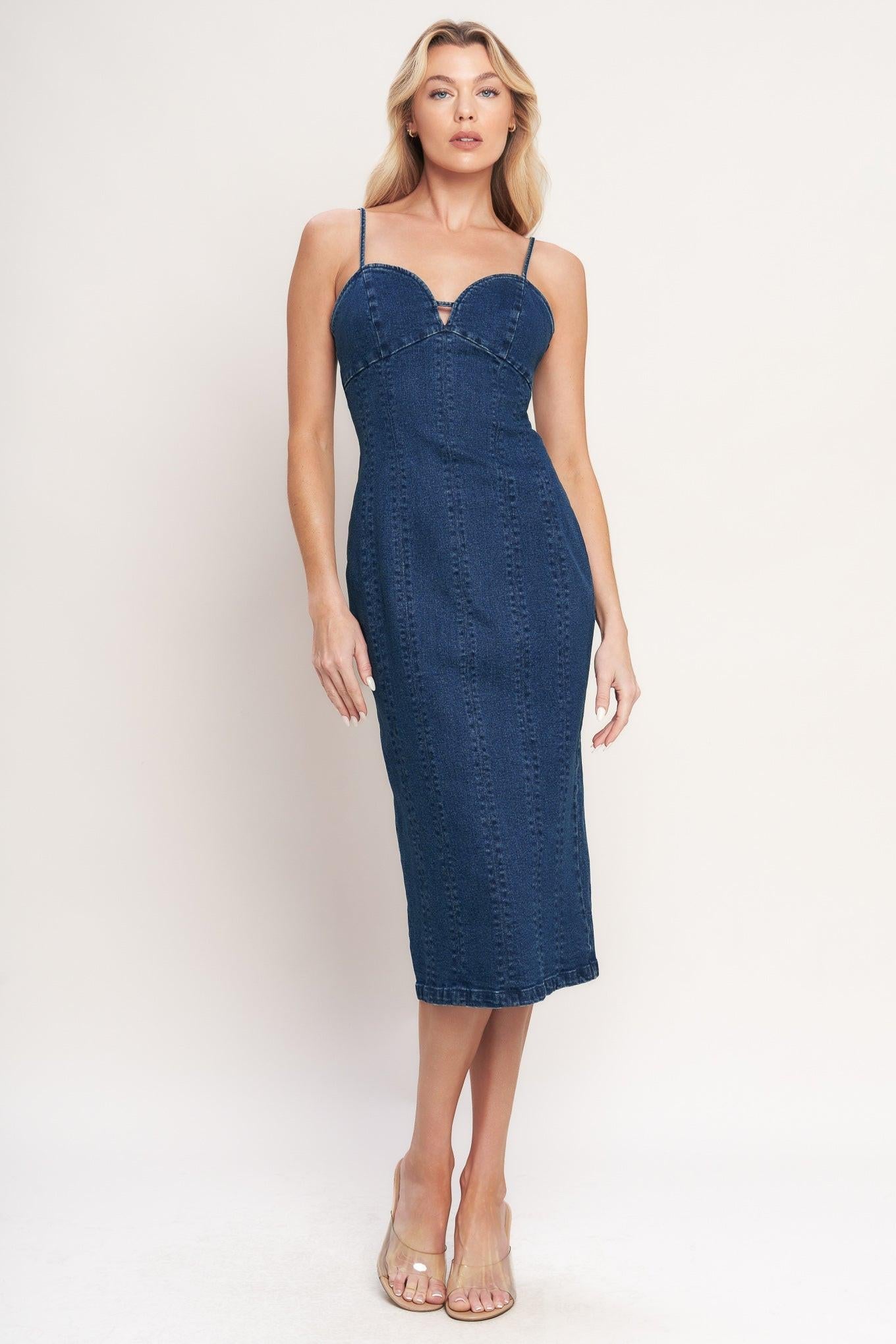 CITY LIGHTS DENIM MIDI DRESS - Glamourous Grace