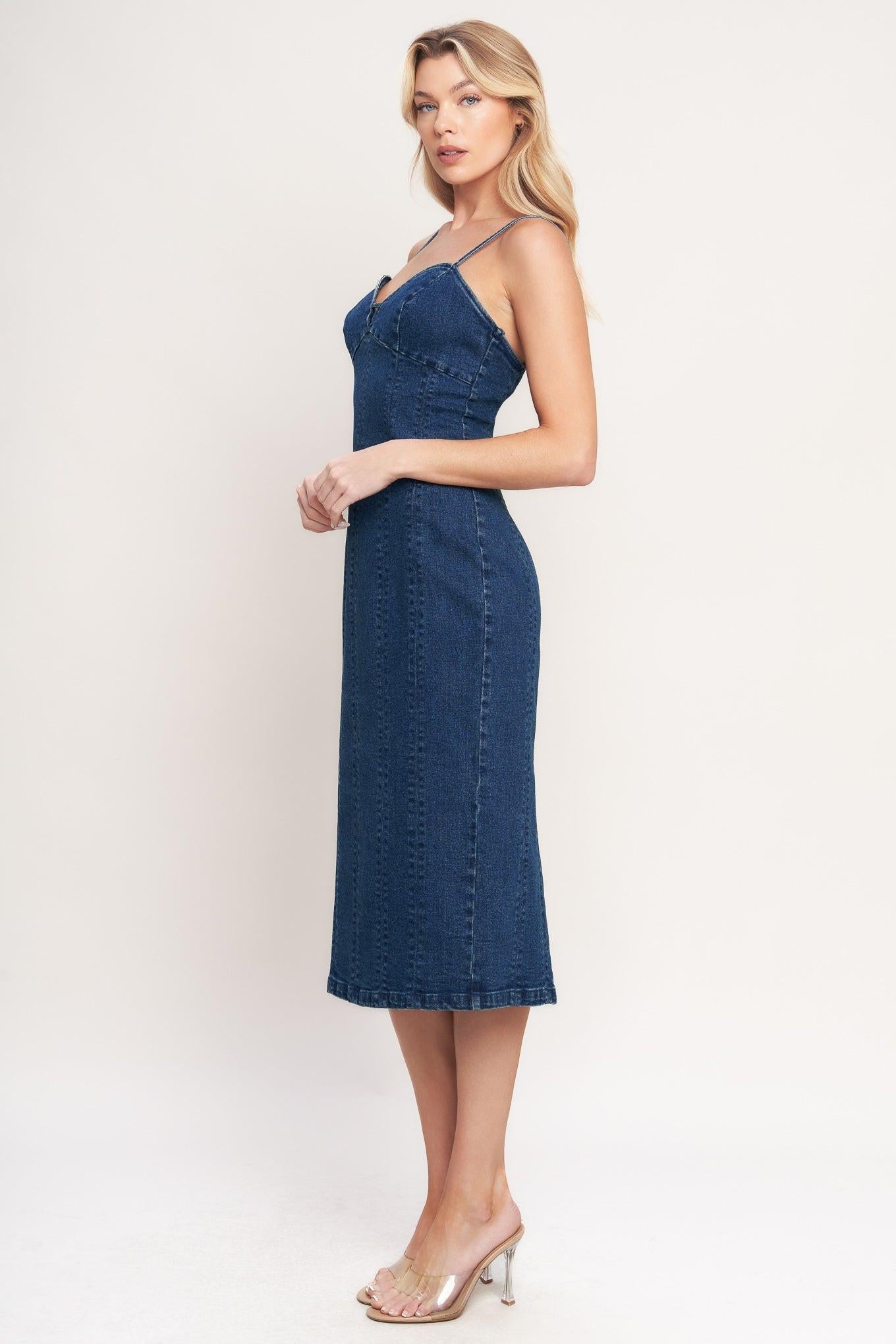 CITY LIGHTS DENIM MIDI DRESS - Glamourous Grace