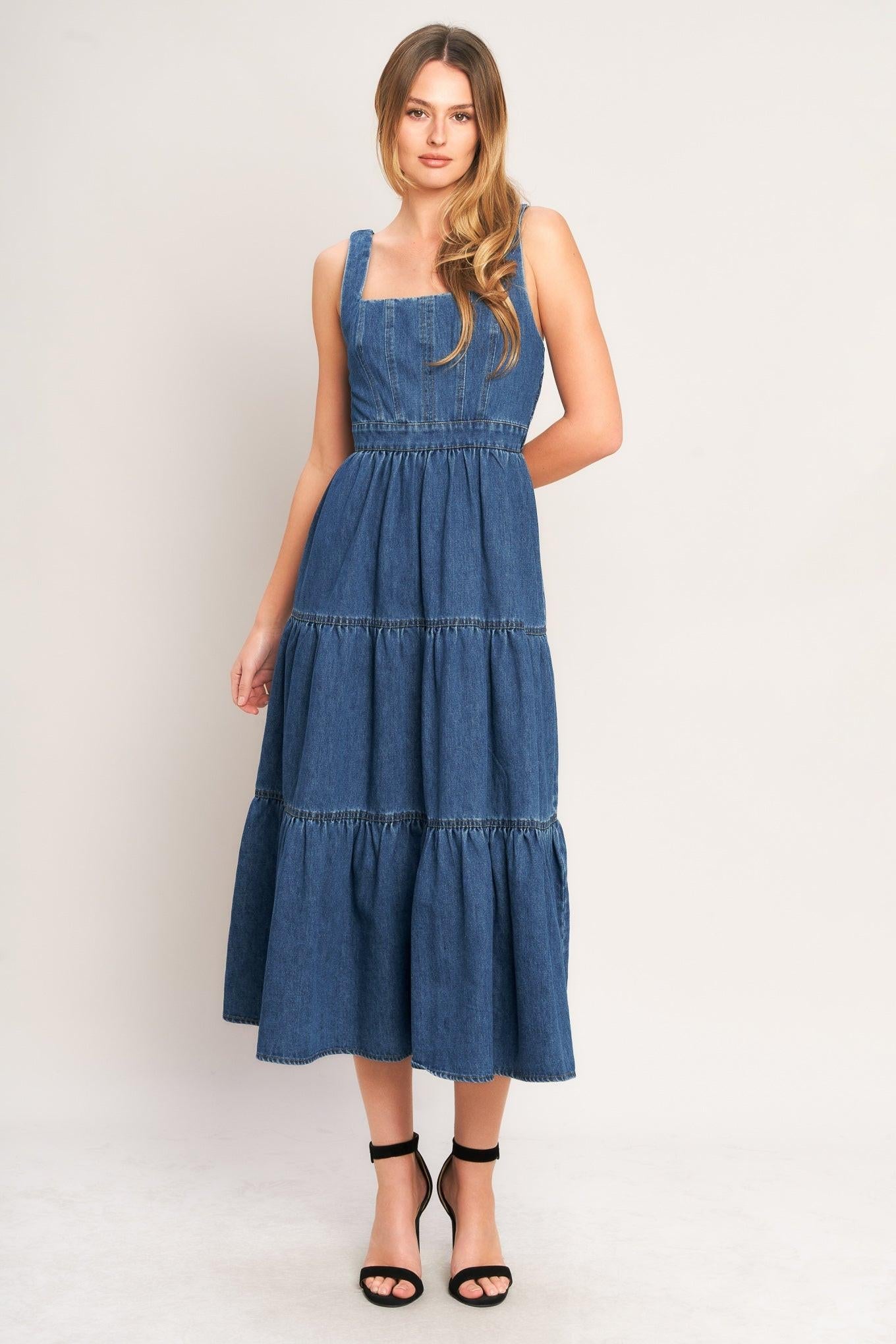 EVERYDAY ROMANCE DENIM MIDI DRESS - Glamourous Grace