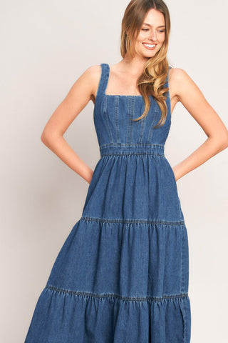 EVERYDAY ROMANCE DENIM MIDI DRESS - Glamourous Grace