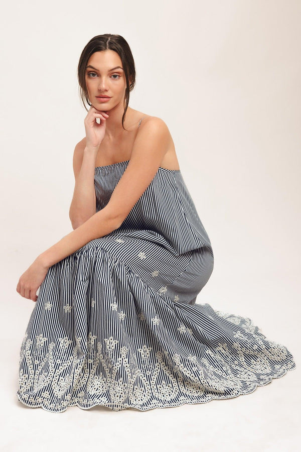 STRIPE COVE WOVEN MIDI DRESS - Glamourous Grace