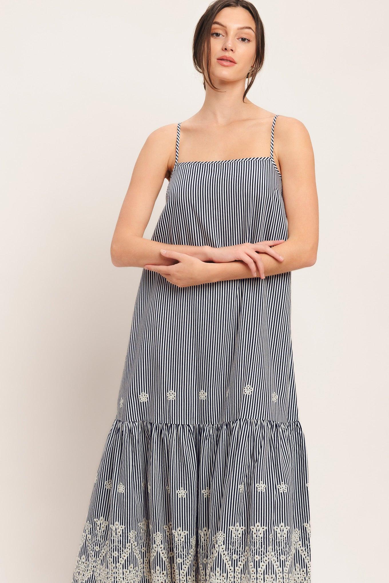 STRIPE COVE WOVEN MIDI DRESS - Glamourous Grace