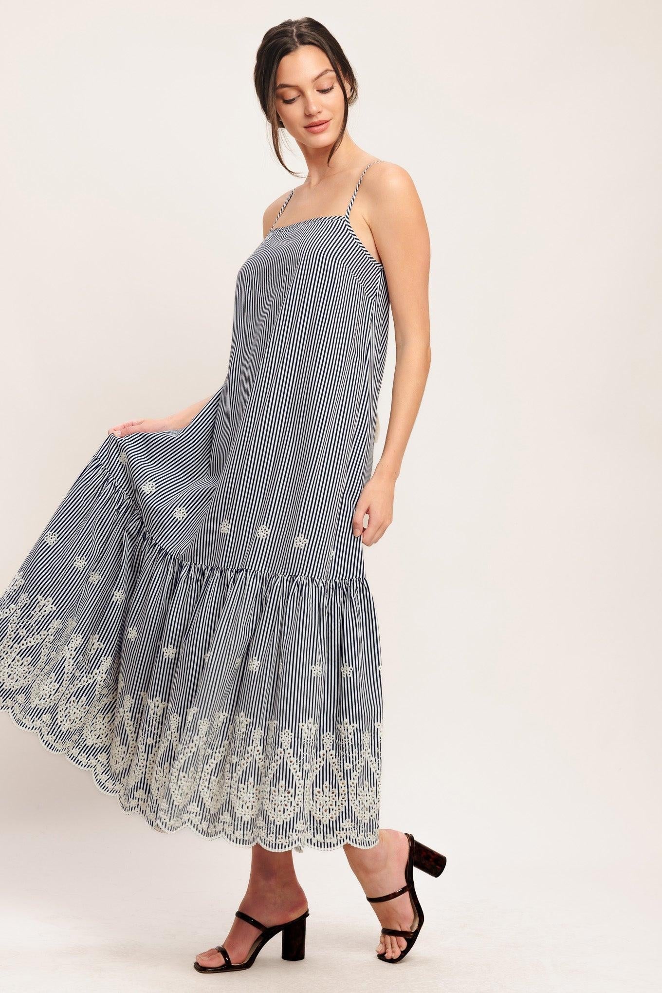 STRIPE COVE WOVEN MIDI DRESS - Glamourous Grace