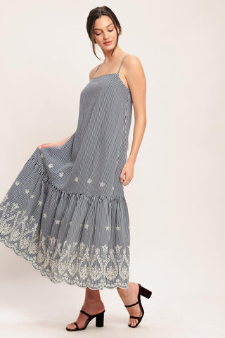 STRIPE COVE WOVEN MIDI DRESS - Glamourous Grace