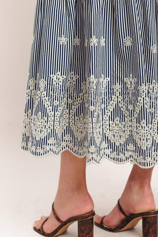 STRIPE COVE WOVEN MIDI DRESS - Glamourous Grace