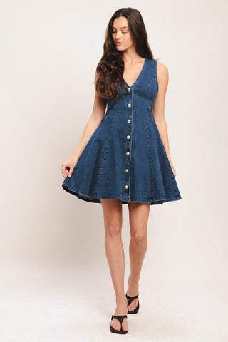 INDIGO FLARE DENIM MINI DRESS - Glamourous Grace