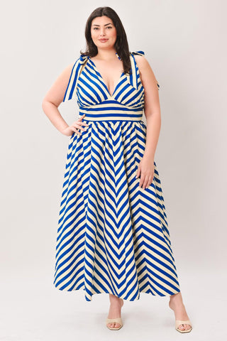 BLUE VOYAGE STRIPE WOVEN MIDI DRESS - Glamourous Grace