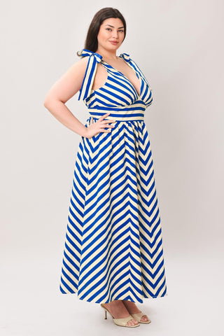 BLUE VOYAGE STRIPE WOVEN MIDI DRESS - Glamourous Grace