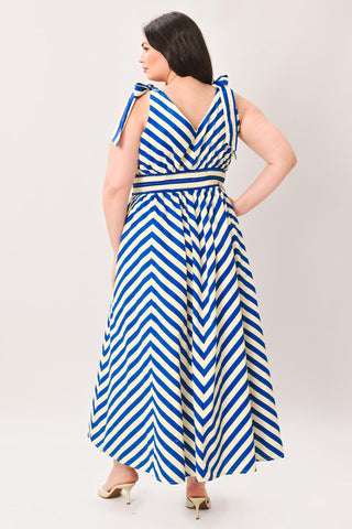BLUE VOYAGE STRIPE WOVEN MIDI DRESS - Glamourous Grace