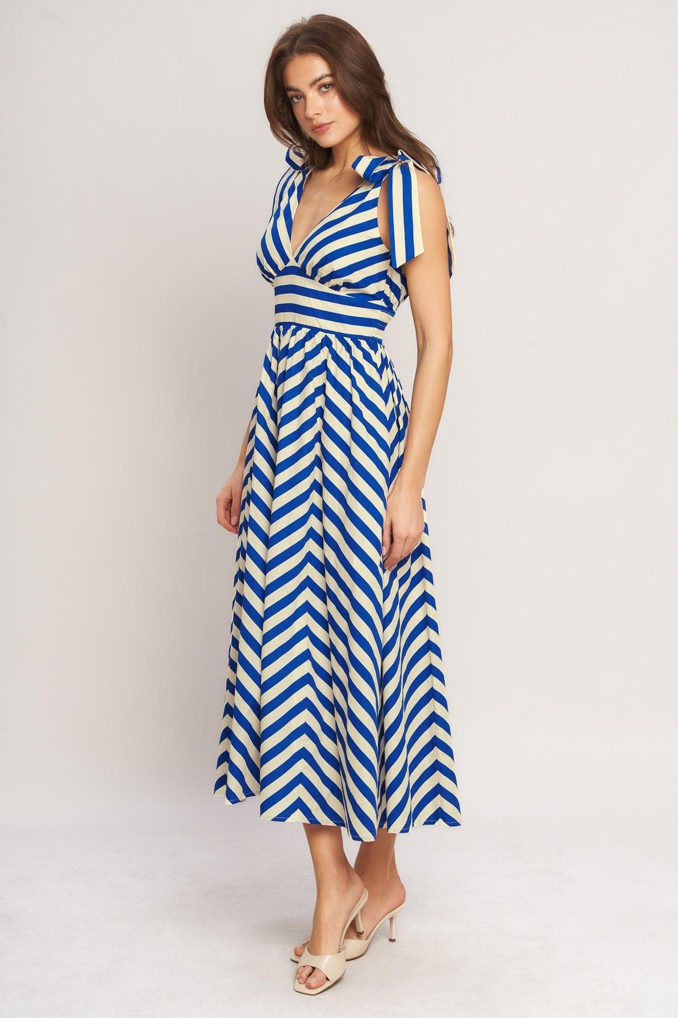 BLUE VOYAGE STRIPE WOVEN MIDI DRESS - Glamourous Grace