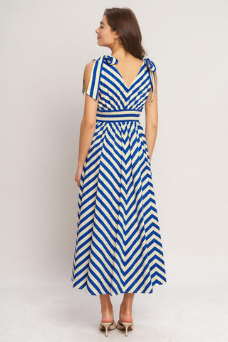 BLUE VOYAGE STRIPE WOVEN MIDI DRESS - Glamourous Grace