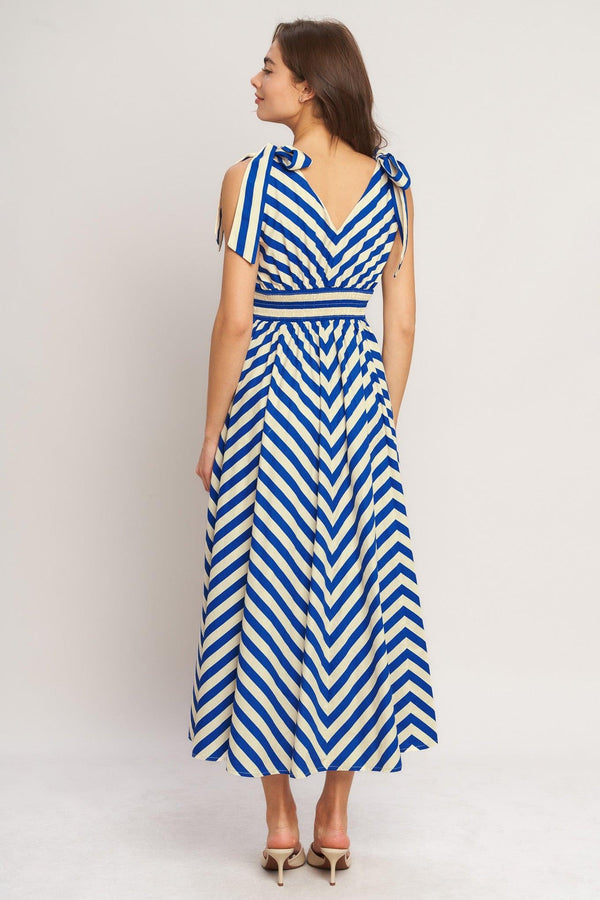 BLUE VOYAGE STRIPE WOVEN MIDI DRESS - Glamourous Grace