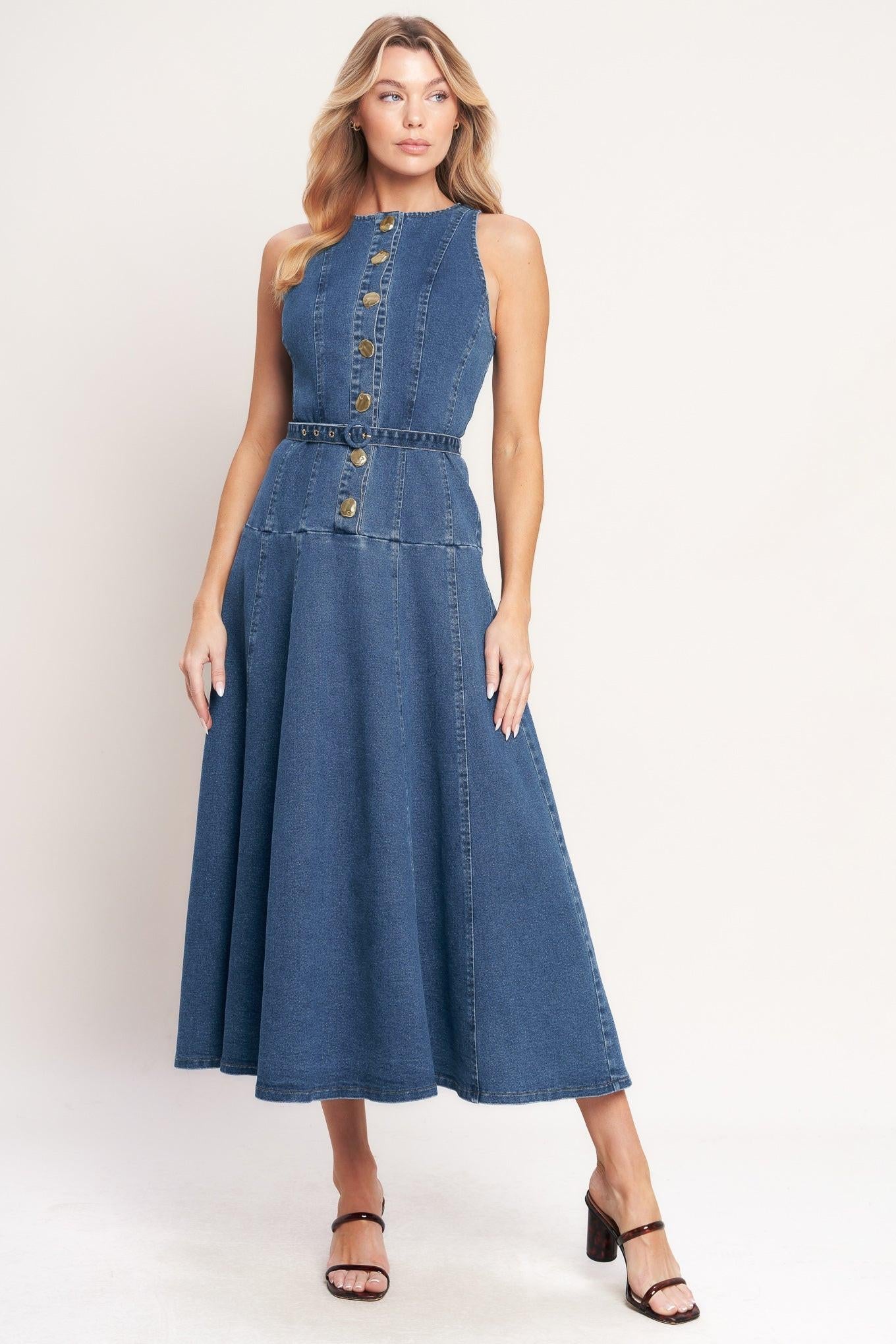 SUNDAY STROLL DENIM MIDI DRESS - Glamourous Grace
