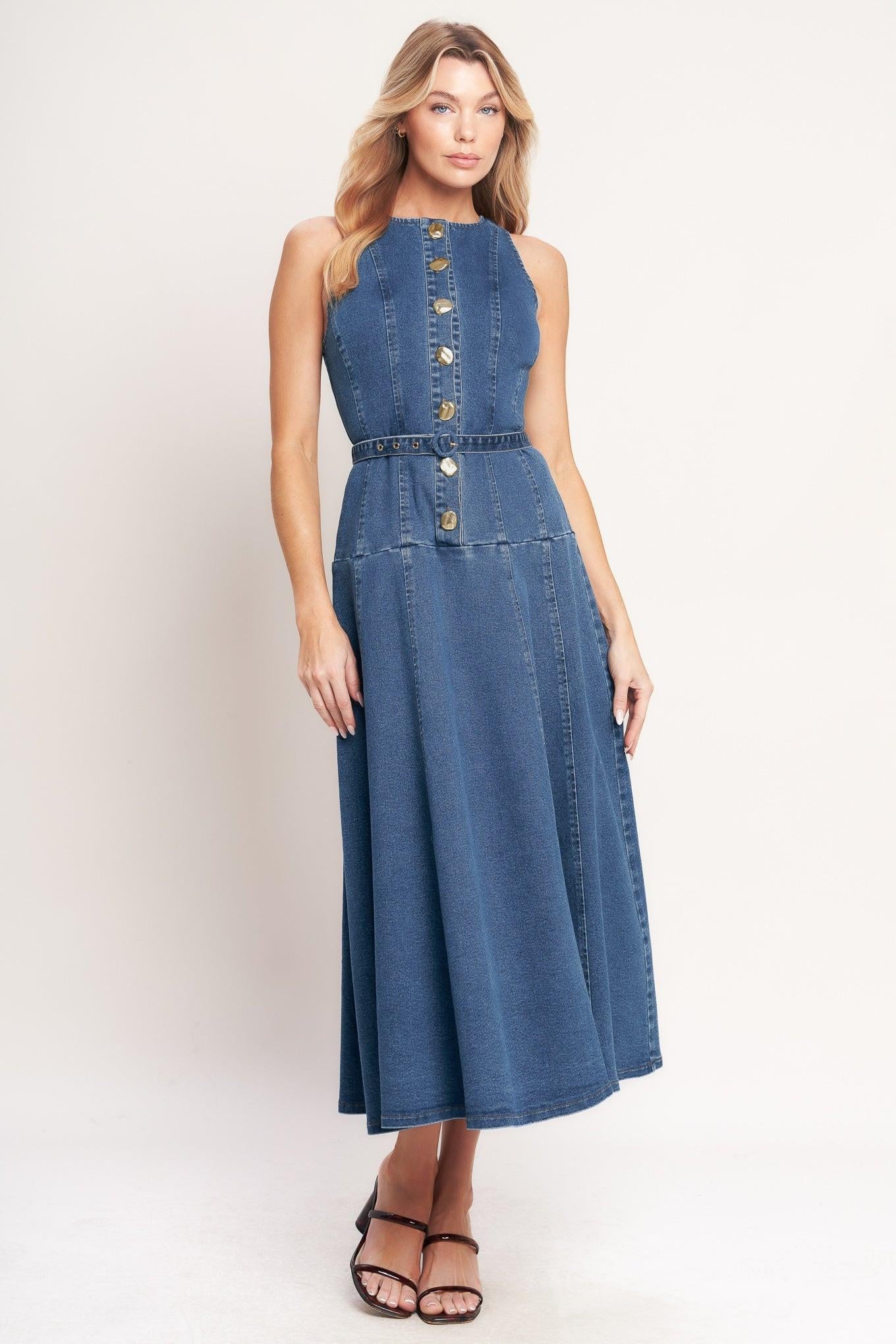 SUNDAY STROLL DENIM MIDI DRESS - Glamourous Grace