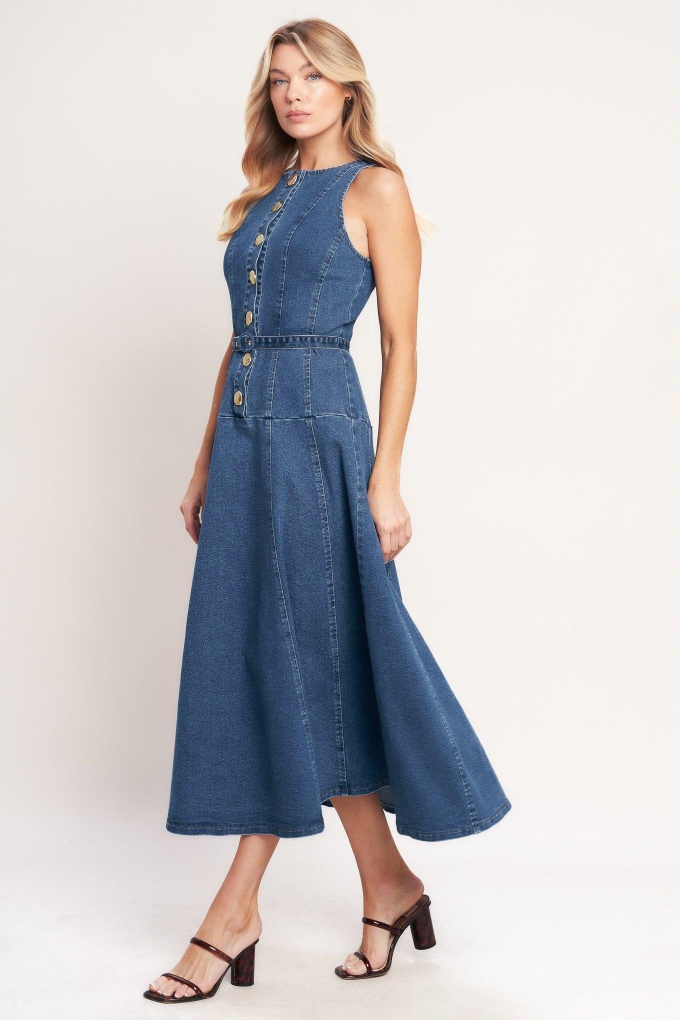 SUNDAY STROLL DENIM MIDI DRESS - Glamourous Grace
