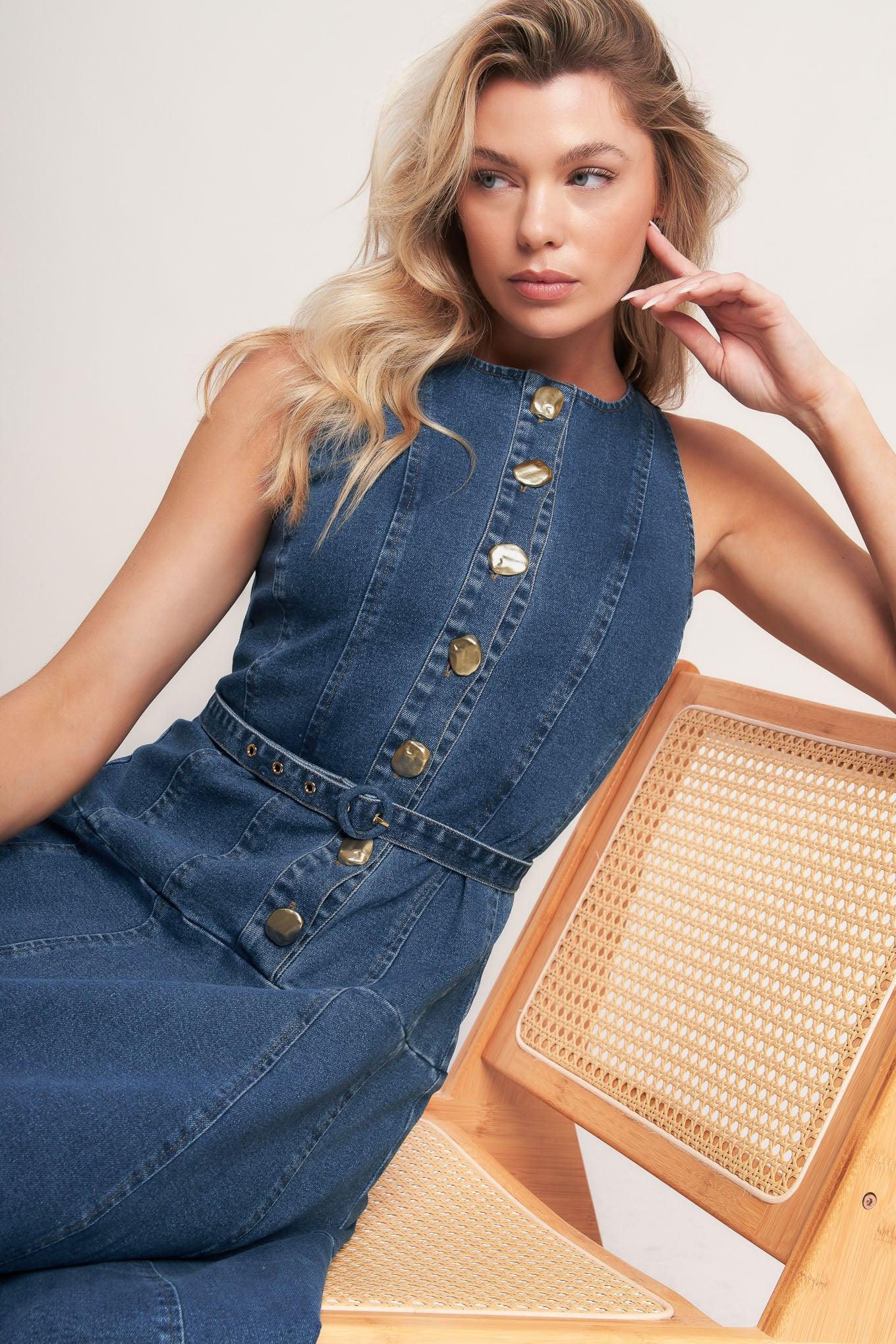 SUNDAY STROLL DENIM MIDI DRESS - Glamourous Grace