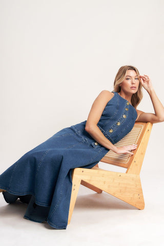 SUNDAY STROLL DENIM MIDI DRESS - Glamourous Grace