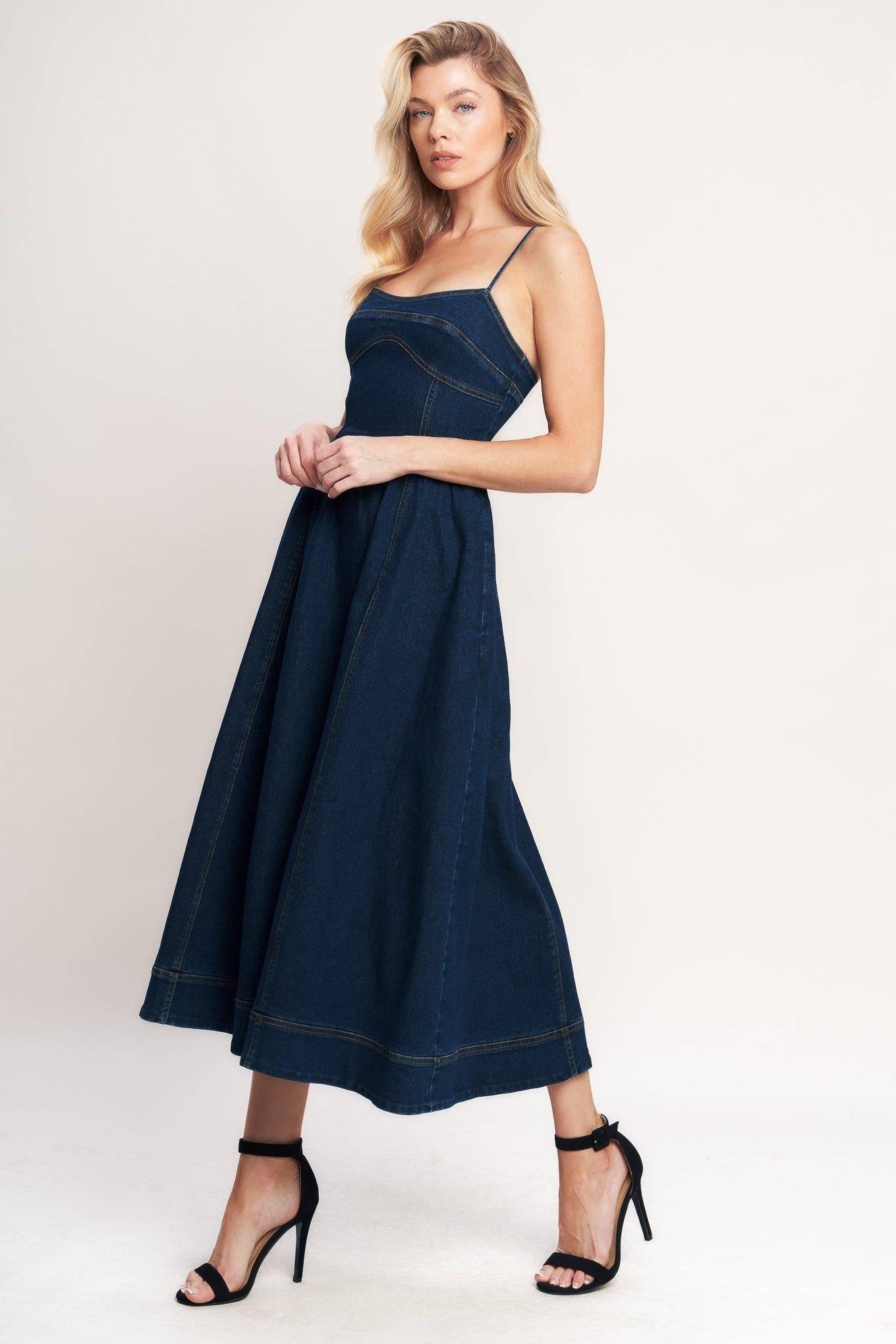 THE EVERYDAY ICON DENIM MIDI DRESS - Glamourous Grace