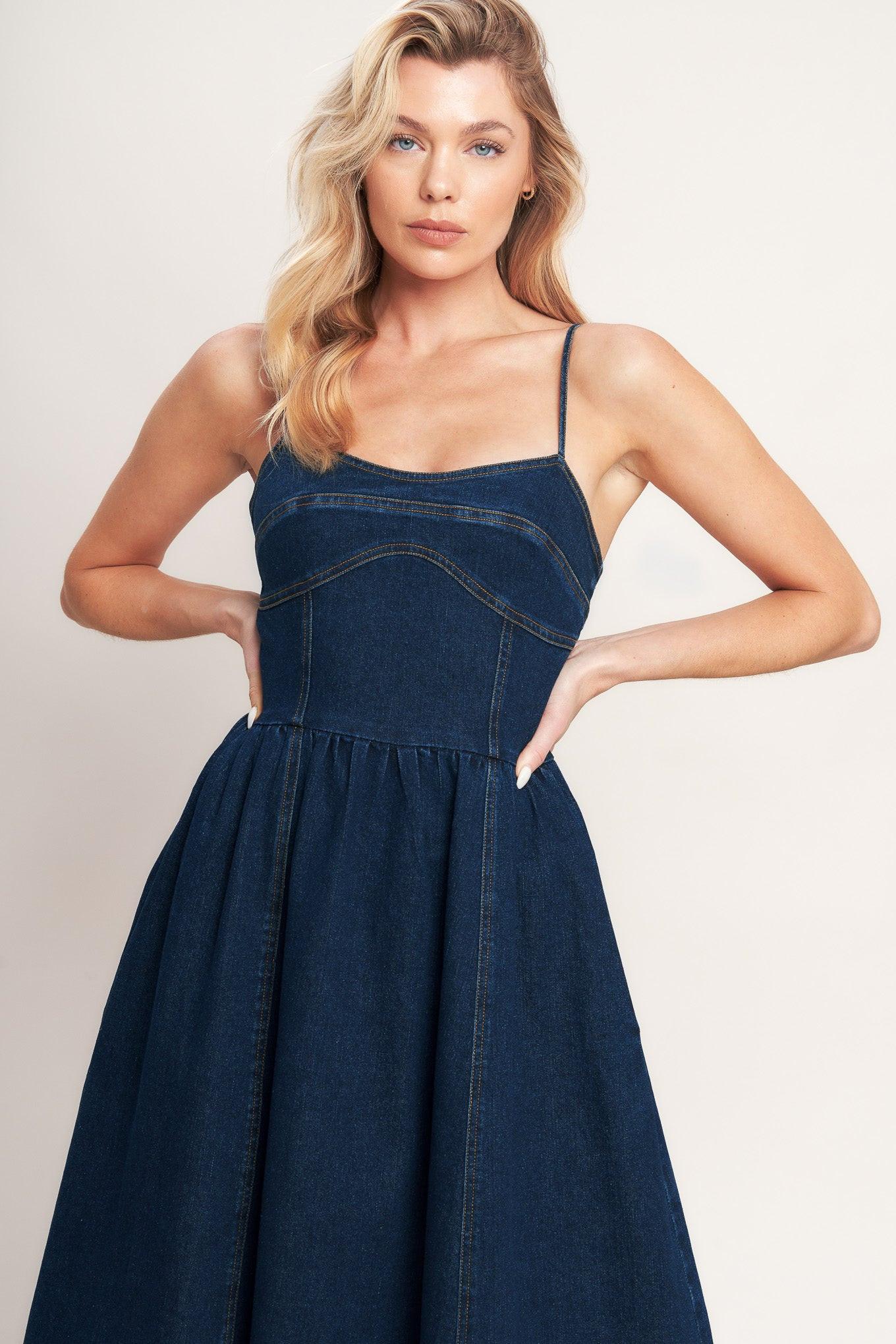 THE EVERYDAY ICON DENIM MIDI DRESS - Glamourous Grace