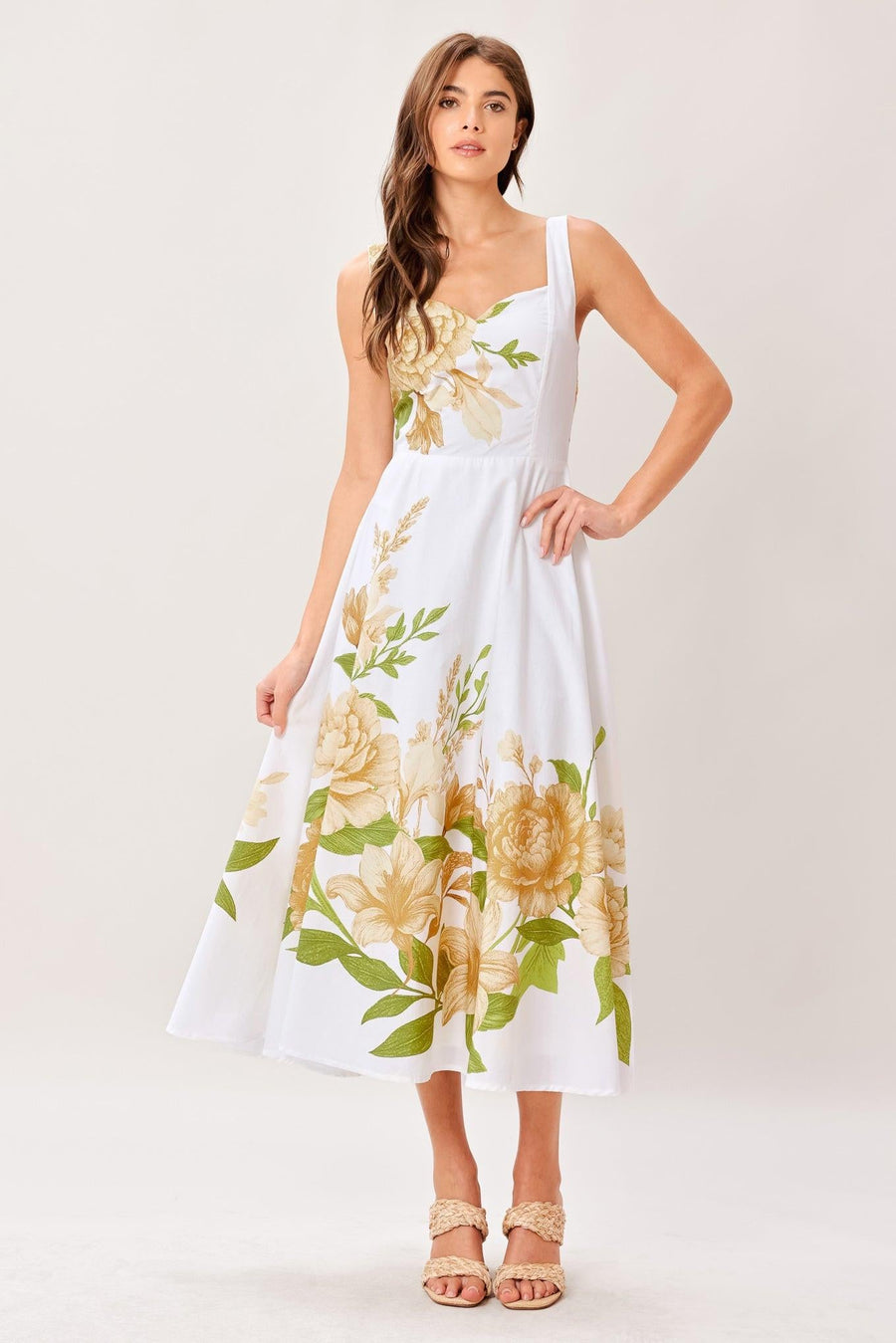 CREAM BOTANICA WOVEN MIDI DRESS - Glamourous Grace