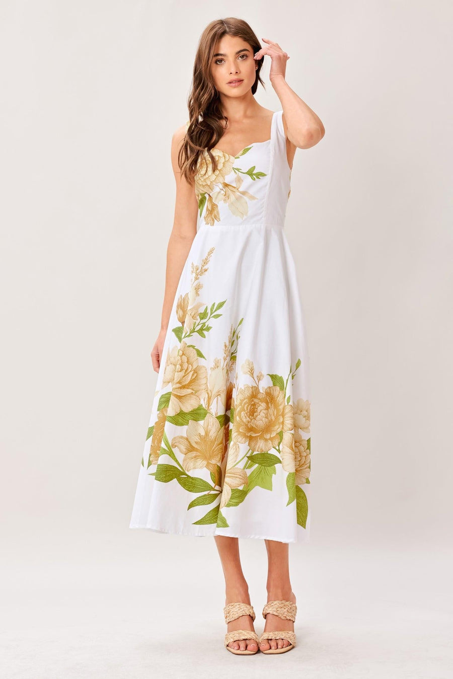 CREAM BOTANICA WOVEN MIDI DRESS - Glamourous Grace