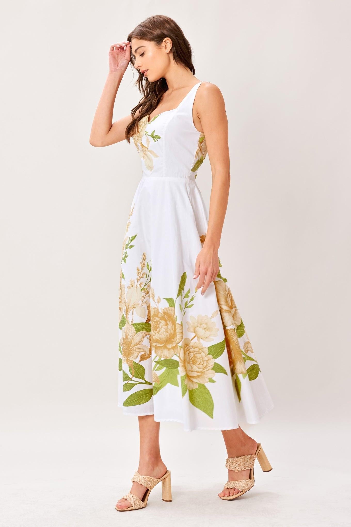 CREAM BOTANICA WOVEN MIDI DRESS - Glamourous Grace