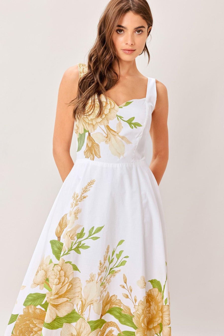CREAM BOTANICA WOVEN MIDI DRESS - Glamourous Grace