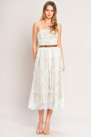 ELEGANT GARDEN WOVEN LACE MIDI DRESS - Glamourous Grace