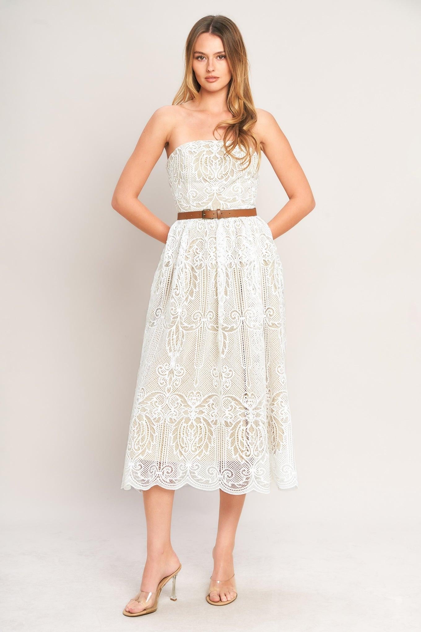 ELEGANT GARDEN WOVEN LACE MIDI DRESS - Glamourous Grace