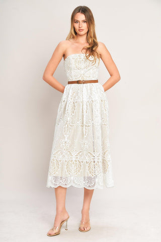ELEGANT GARDEN WOVEN LACE MIDI DRESS - Glamourous Grace