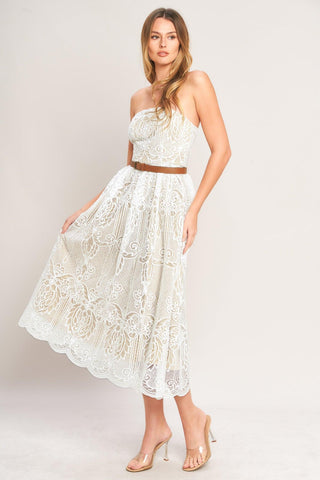 ELEGANT GARDEN WOVEN LACE MIDI DRESS - Glamourous Grace