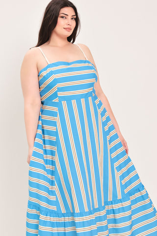 BREEZE STRIPE WOVEN MIDI DRESS - Glamourous Grace