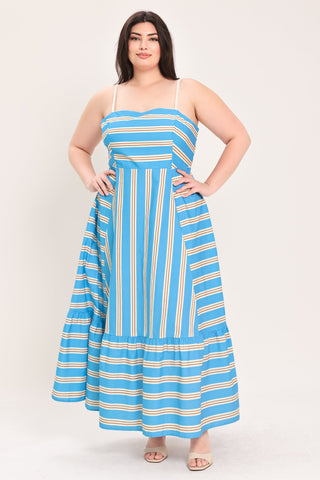 BREEZE STRIPE WOVEN MIDI DRESS - Glamourous Grace