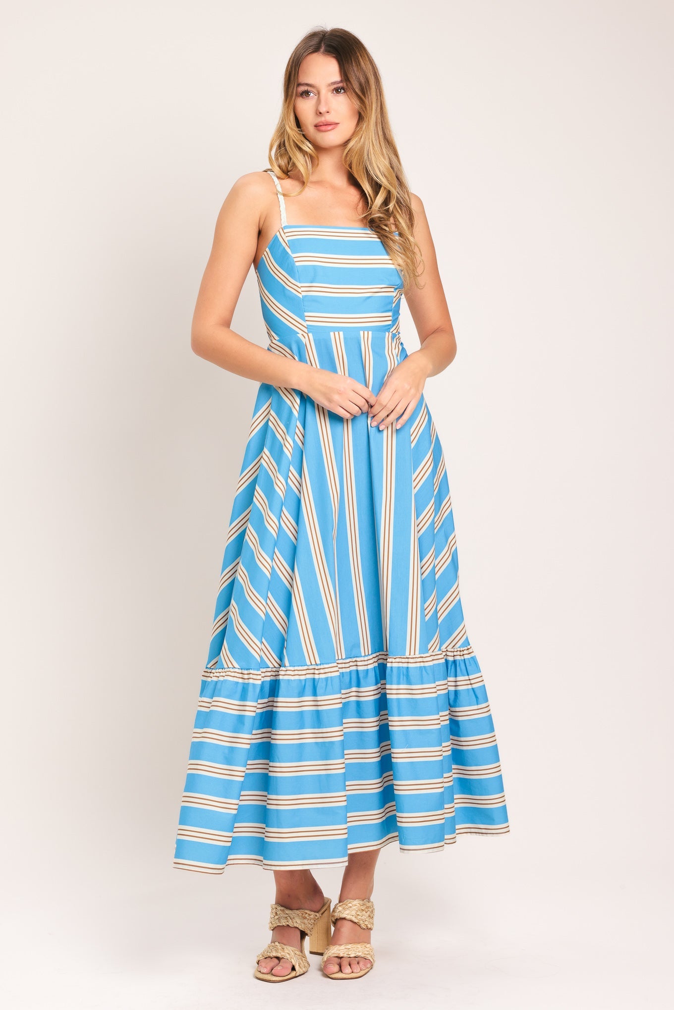 BREEZE STRIPE WOVEN MIDI DRESS - Glamourous Grace